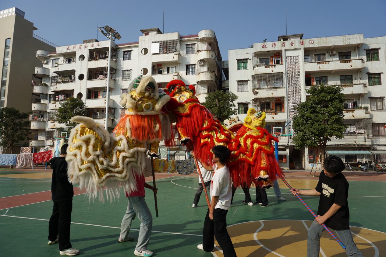 图为高脚狮子舞训练照片